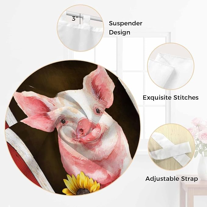 Pigs Sunflowers Living Room Curtains 96 Inch Length, Window Curtains Tab Top - Image 6