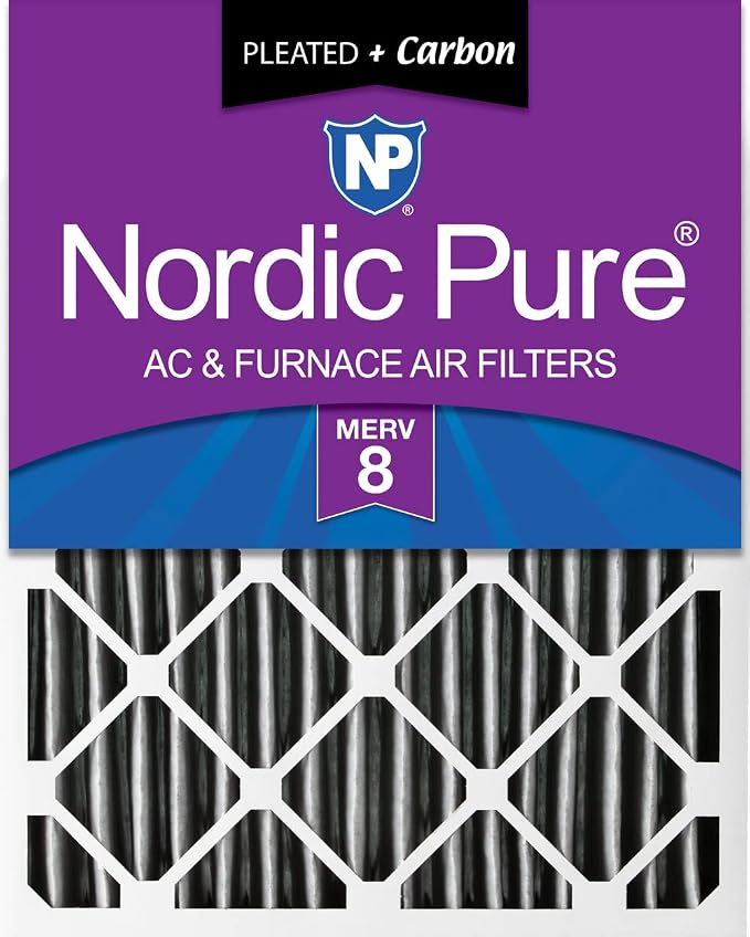 Nordic Pure 16x25x4 Pleated Plus Carbon Air Filters MERV 8 1 Pack by NordicPure