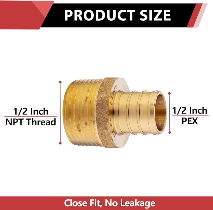20 PCS EFIELD Pex Barb Crimp Brass Fittings 1/2 inch x 1/2 inch NPT Male Adapter - Image 2
