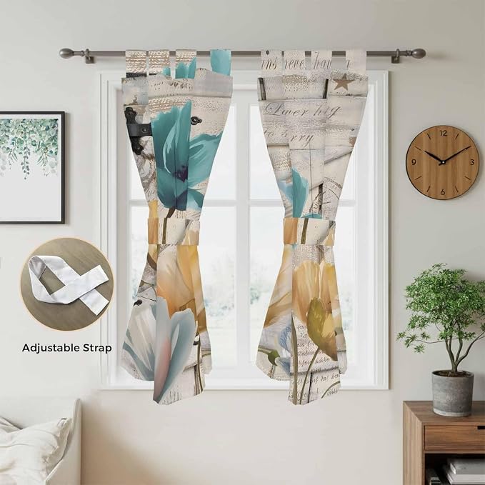 Watercolor Flowers Bedroom Curtains 72 Inch Length, Window Curtains Tab Top - Image 5