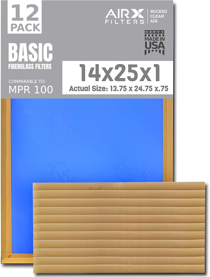14x25x1 Air Filter Comparable to MPR 100 Basic Economy Furnace Filters by AIRXFILTERSWICKEDCLEANAIR