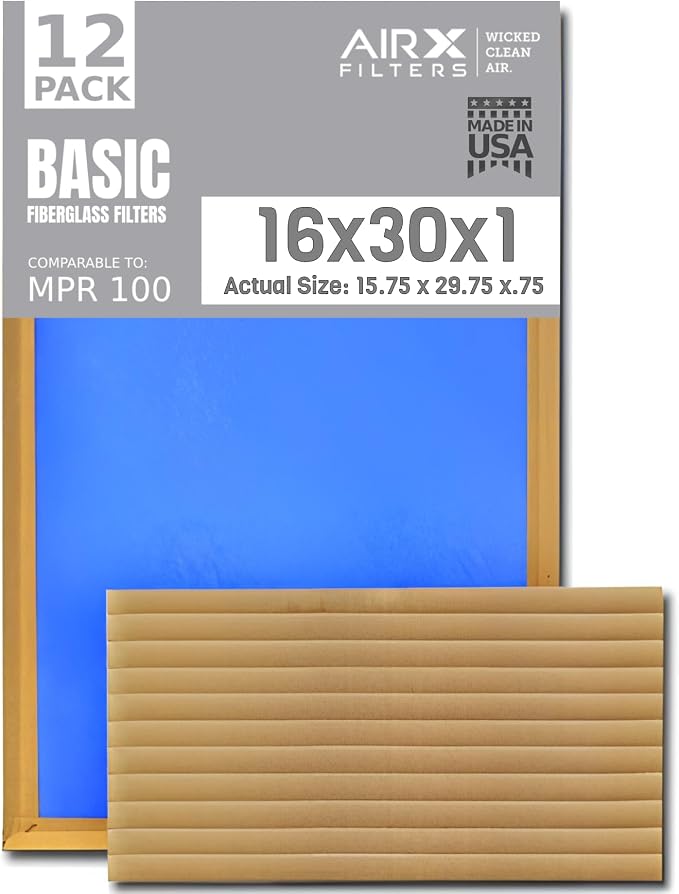 16x30x1 Air Filter Comparable to MPR 100 Basic Economy Furnace Filters by AIRXFILTERSWICKEDCLEANAIR