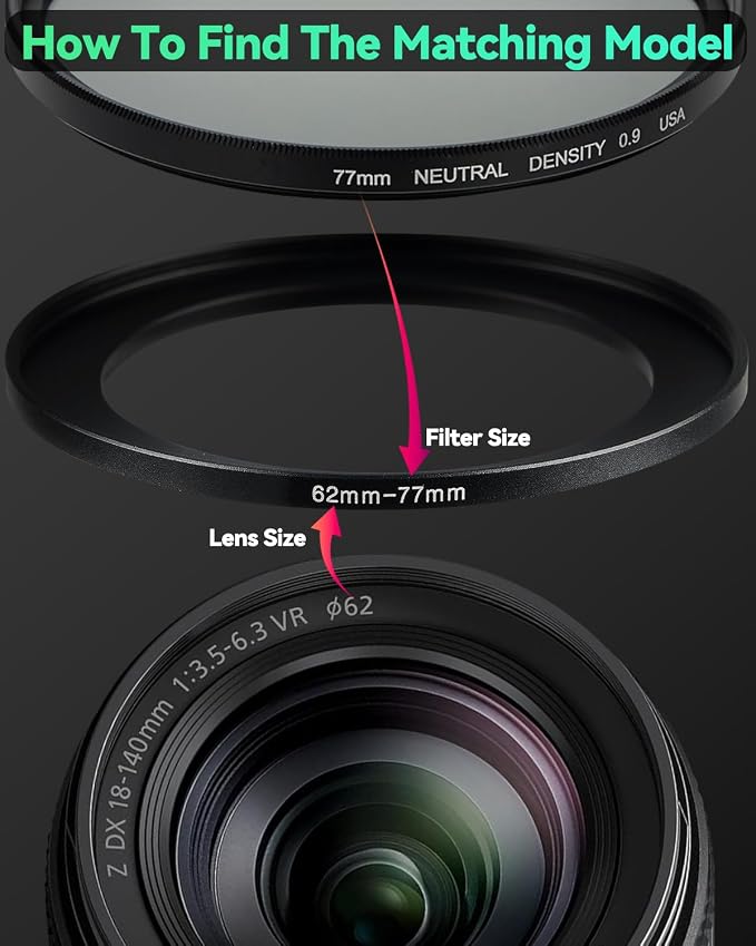 55-72mm Metal Step-Up/Down Ring Adapter Compatible - Image 4