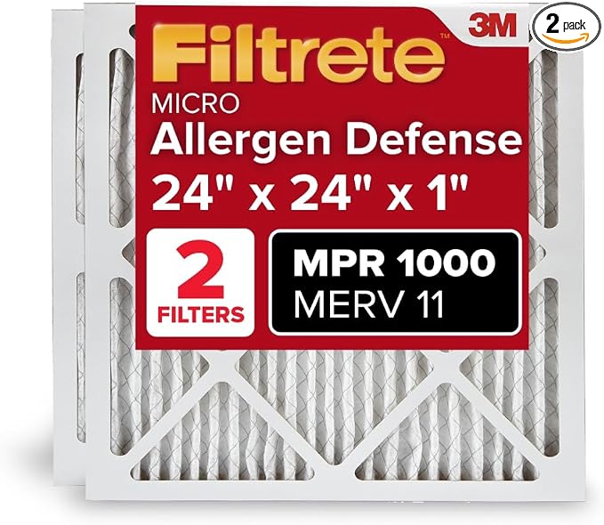 Filtrete 24x24x1, AC Furnace Air Filter MPR 1 MERV 11, Allergen Defense by Filtrete
