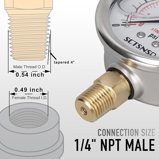 0 to 100 Psi Lead-Free Pressure Gauge, Glycerin Liquid Filled, 2.5 inch Dial - Image 5