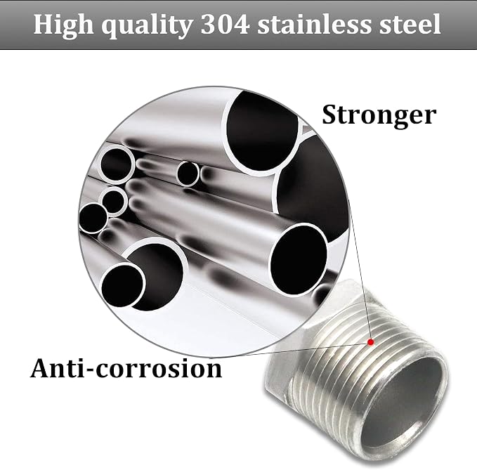 2 Pcs 304 Stainless Steel Reducer Hex Bushing, 1/2" Male NPT to 3/8" Female NPT - Image 5