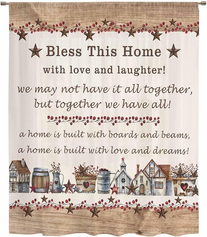 Farmhouse Sheer Curtains 72 Inch Length Country Star Barn Berry Brown Wood - Image 6