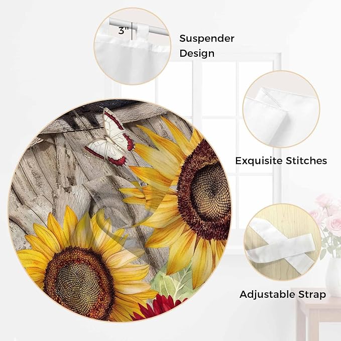 Sunflowers Bedroom Curtains 63 Inch Length, Window Curtains Tab Top, Retro - Image 6