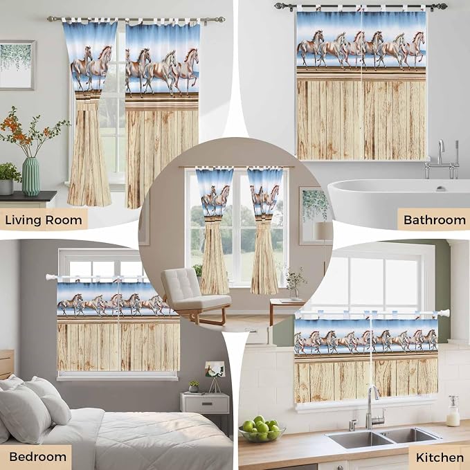 Western Horse Living Room Curtains 96 Inch Length, Window Curtains Tab Top - Image 7