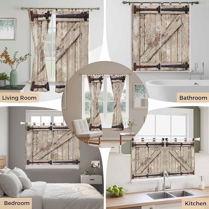 Farmhouse Wood Grain Kitchen Curtains 36 Inch Length, Small Window Curtains Tab - Image 7