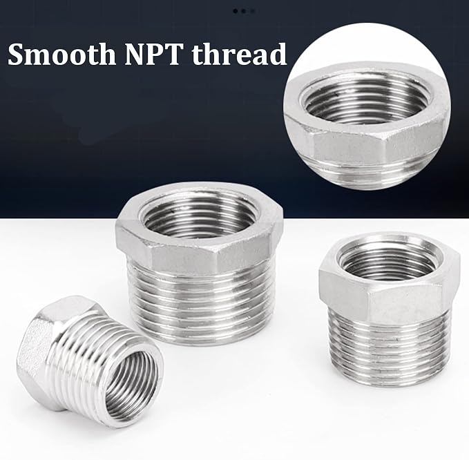 2 Pcs 304 Stainless Steel Reducer Hex Bushing, 1/2" Male NPT to 3/8" Female NPT - Image 8