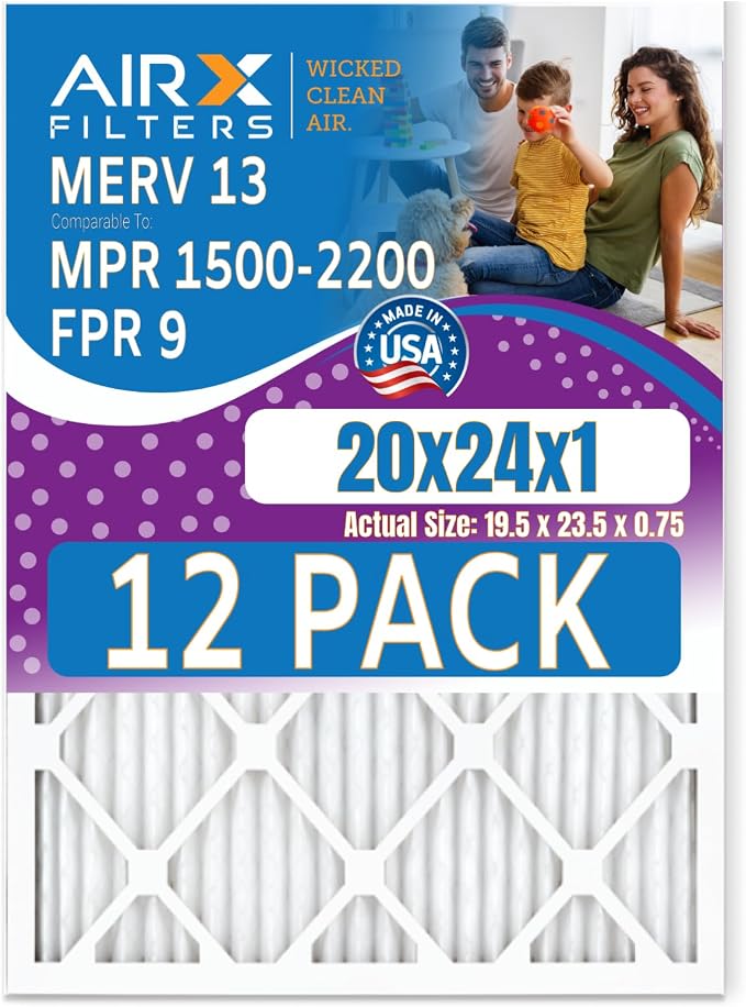 20x24x1 Air Filter MERV 13 Rating, 12 Pack of Furnace Filters Comparable to MPR by AIRXFILTERSWICKEDCLEANAIR