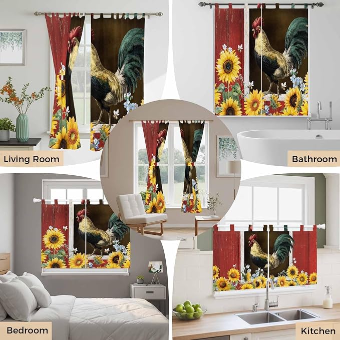 Chicken Sunflowers Living Room Curtains 96 Inch Length, Window Curtains Tab Top - Image 7
