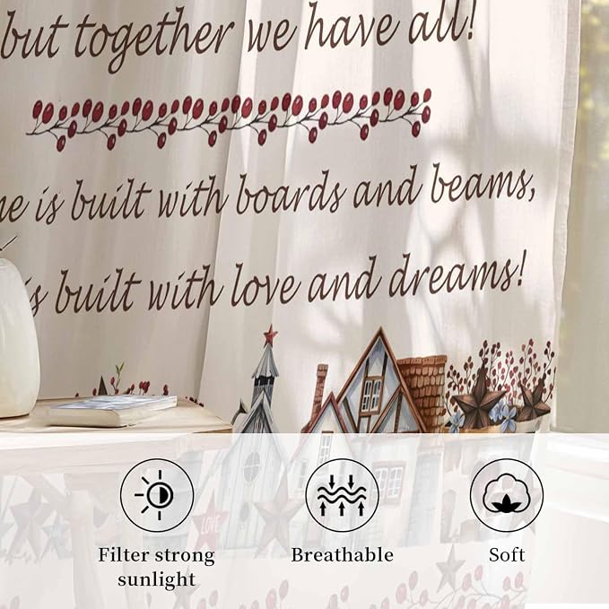 Farmhouse Sheer Curtains 96 Inch Length Country Star Barn Berry Brown Wood - Image 2