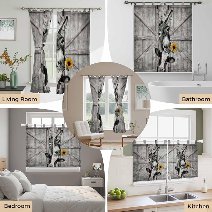 Funny Farm Animals Kitchen Curtains 45 Inch Length, Short Cafe Window Curtains - Image 7