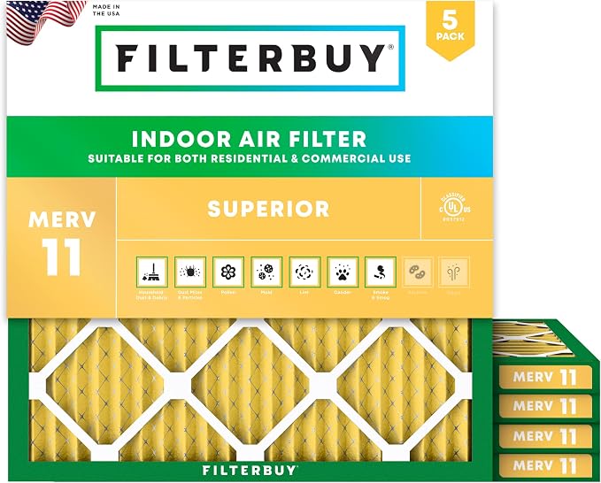 Filterbuy 21x21x1 Air Filter MERV 11 Superior Pet & Allergy Defense, by Filterbuy