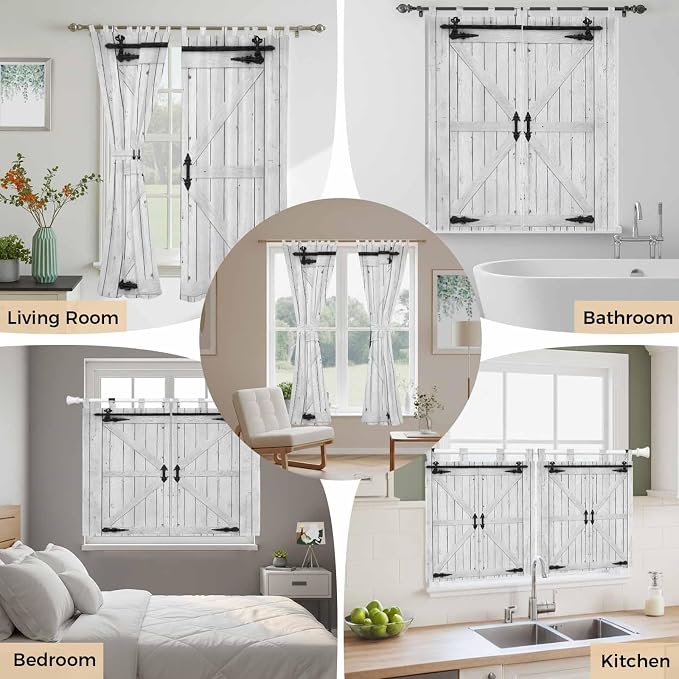 Farmhouse Wood Grain Bedroom Curtains 63 Inch Length, Window Curtains Tab Top - Image 7