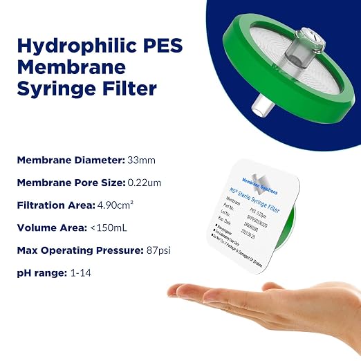 Membrane Solutions 20 Pack Syringe Filter Sterile PES Hydrophilic Filtration - Image 2