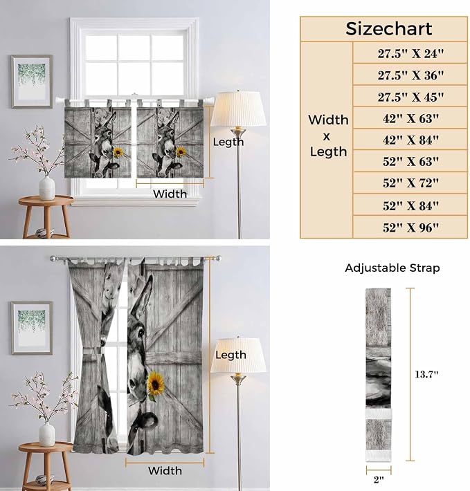 Funny Farm Animals Kitchen Curtains 45 Inch Length, Short Cafe Window Curtains - Image 8