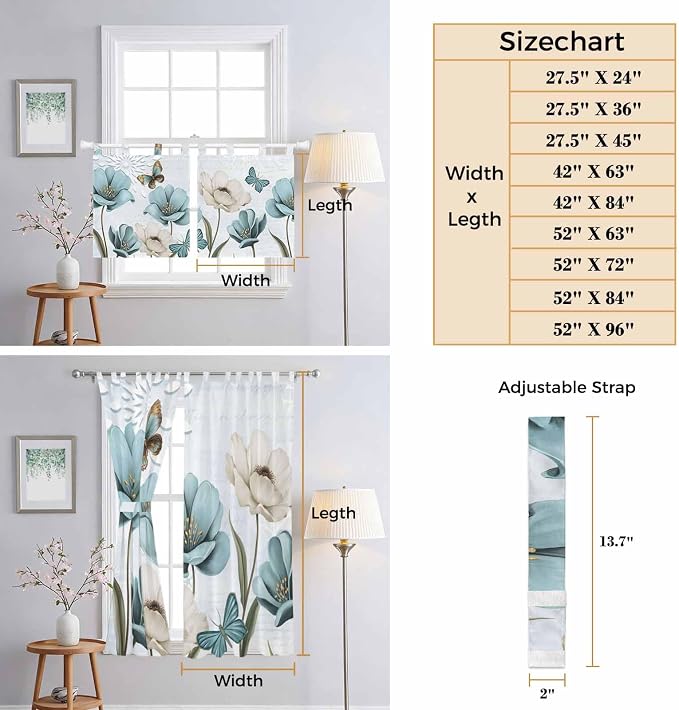 Blue Tulips Bedroom Curtains 63 Inch Length, Window Curtains Tab Top, - Image 8