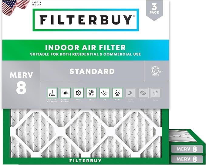 Filterbuy 22x22x1 Air Filter MERV 8 Essential Dust & Allergy Defense, by Filterbuy