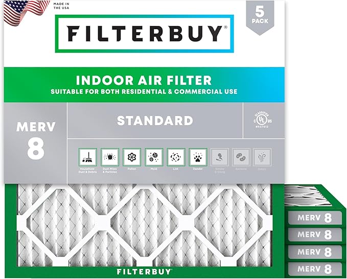Filterbuy 12x12x1 Air Filter MERV 8 Essential Dust & Allergy Defense, by Filterbuy