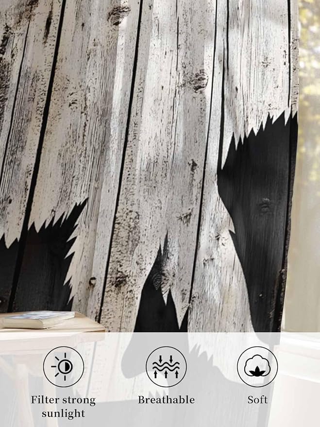Sheer Curtains 84 Inches Long, Farmhouse Country Rustic Wooden Grain Privacy - Image 6