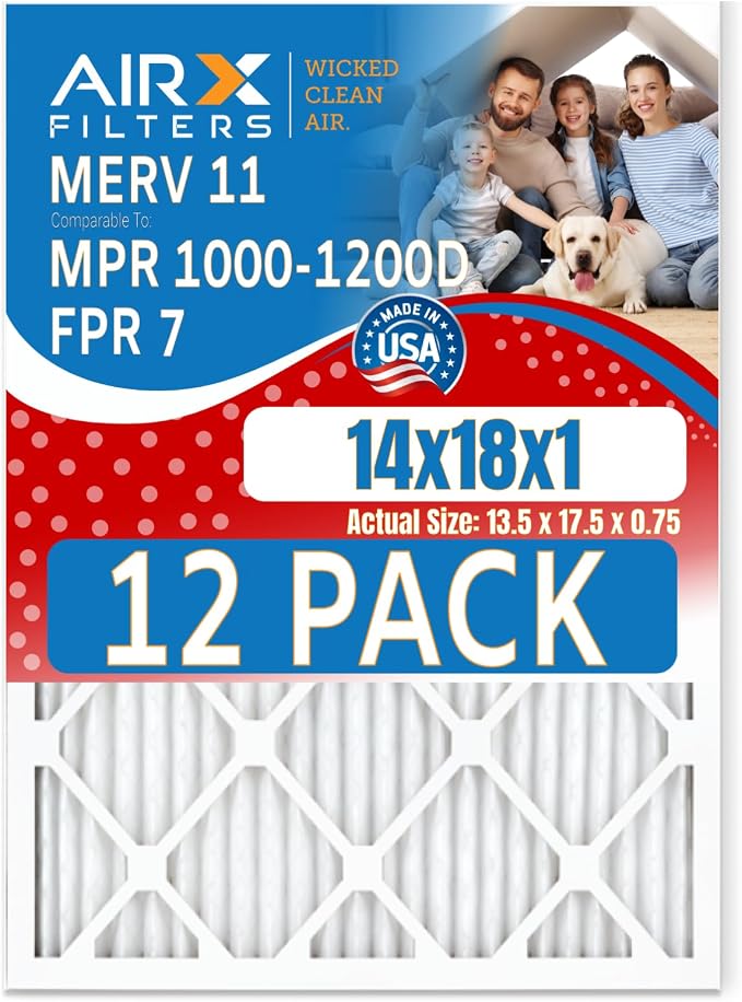 14x18x1 Air Filter MERV 11 Rating, 12 Pack of Furnace Filters Comparable to MPR by AIRXFILTERSWICKEDCLEANAIR