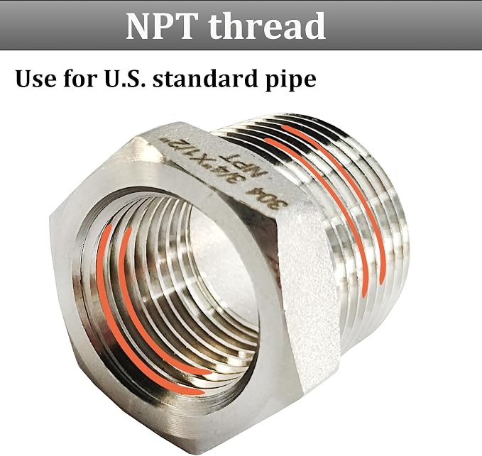 2 Pcs 304 Stainless Steel Reducer Hex Bushing, 3/4" Male NPT to 1/4" Female - Image 3