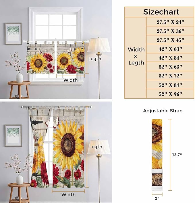 Red Yellow Sunflowers Bedroom Curtains 72 Inch Length, Window Curtains Tab Top - Image 8