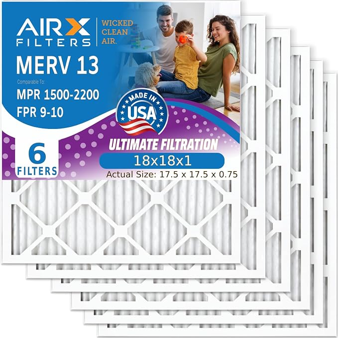 AIRX FILTERS WICKED CLEAN AIR. 18x18x1 Air Filter MERV 13 Electrostatic Pleated by AIRXFILTERSWICKEDCLEANAIR