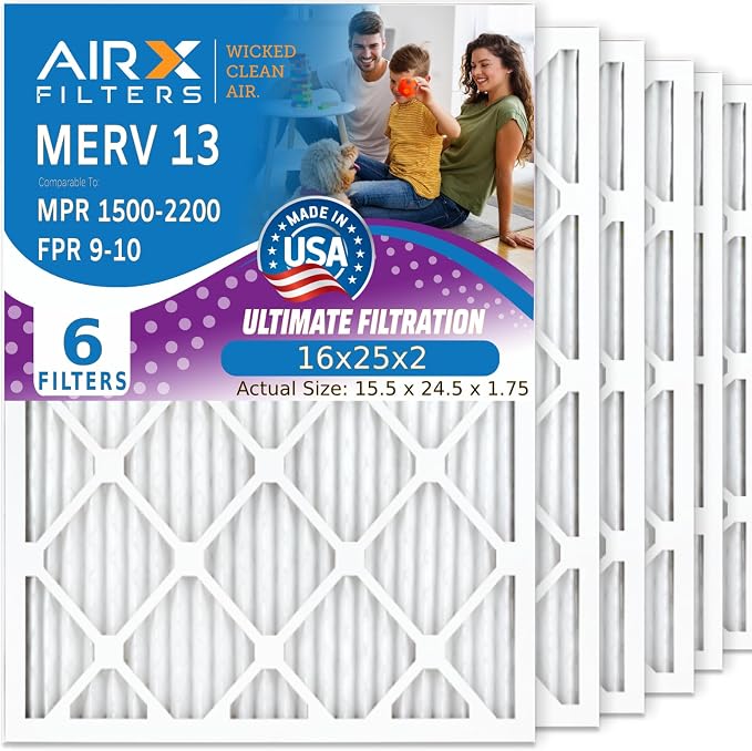 AIRx Filters WICKED CLEAN AIR 16x25x2 MERV 13 Electrostatic Pleated Air by AIRXFILTERSWICKEDCLEANAIR