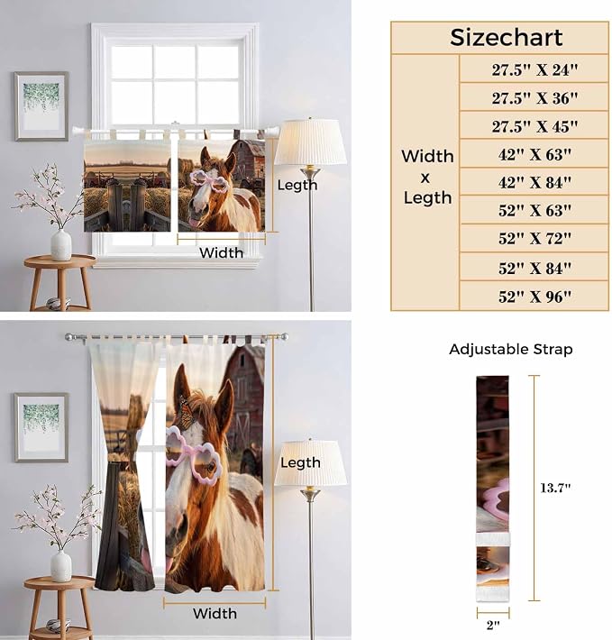 Farm Horses Bedroom Curtains 72 Inch Length, Window Curtains Tab Top, Farmhouse - Image 8