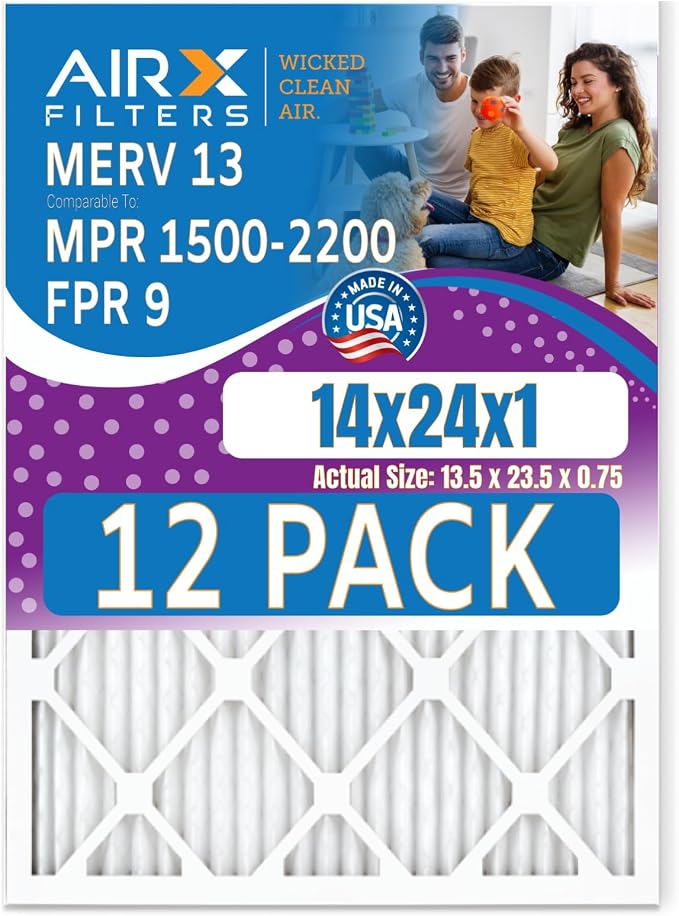 14x24x1 Air Filter MERV 13 Rating, 12 Pack of Furnace Filters Comparable to MPR by AIRXFILTERSWICKEDCLEANAIR