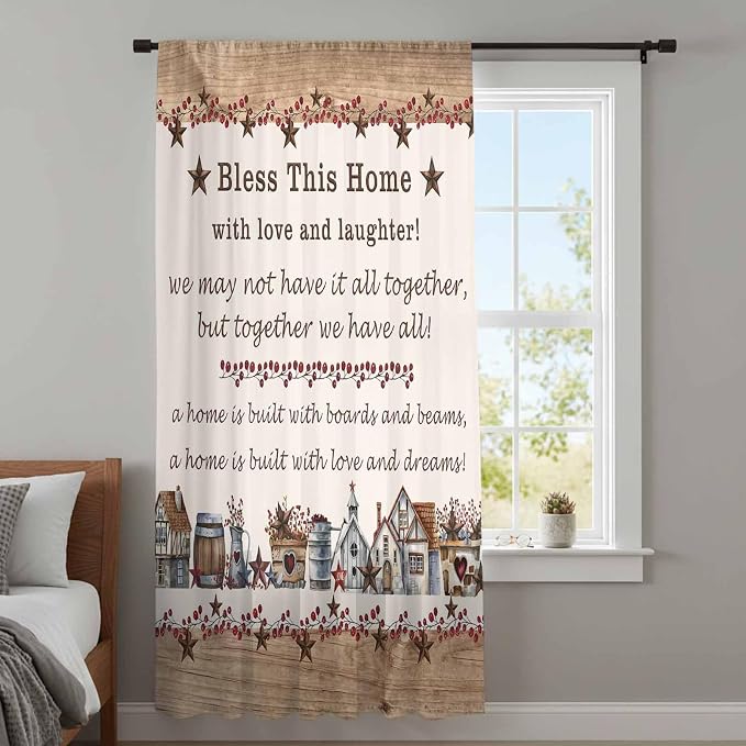 Farmhouse Sheer Curtains 63 Inch Length Country Star Barn Berry Brown Wood - Image 4