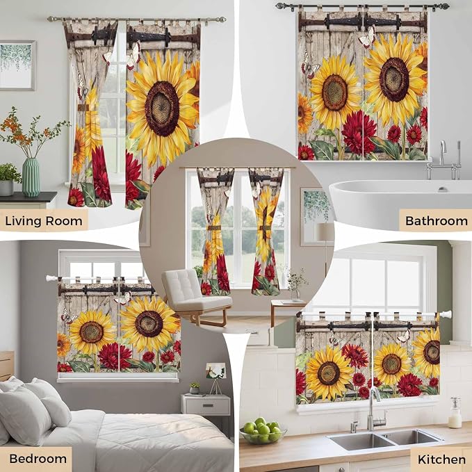 Sunflowers Living Room Curtains 84 Inch Length, Window Curtains Tab Top - Image 7