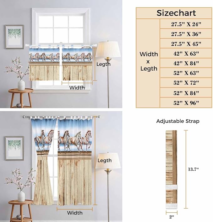 Western Horse Kitchen Curtains 36 Inch Length, Small Window Curtains Tab Top - Image 8