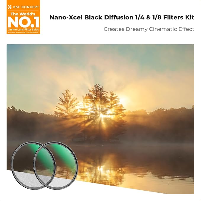 K&F CONCEPT 67mm Black Diffusion 1/4 & 1/8 Lens Filter Kit, Mist Cinematic - Image 2