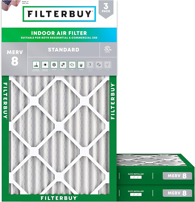 Filterbuy 16x25x2 Air Filter MERV 8 Essential Dust & Allergy Defense, by Filterbuy