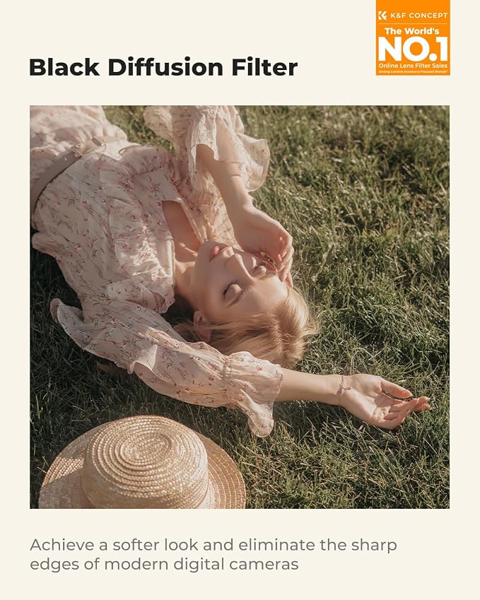 K&F CONCEPT 40.5mm Black Diffusion 1/4 Filter Mist Cinematic Effect Filter - Image 2