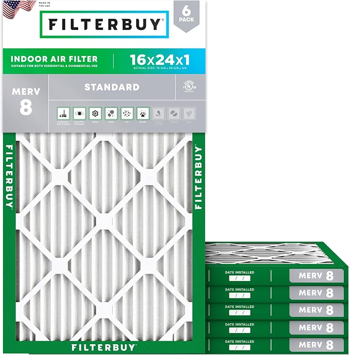 Filterbuy 16x24x1 Air Filter MERV 8 Essential Dust & Allergy Defense, by Filterbuy