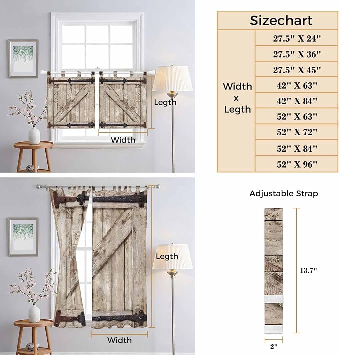 Farmhouse Wood Grain Living Room Curtains 96 Inch Length, Window Curtains Tab - Image 8