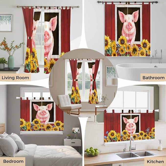 Pigs Sunflowers Living Room Curtains 96 Inch Length, Window Curtains Tab Top - Image 7