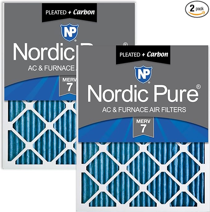 Nordic Pure 25x25x1 Pleated Air Filters MERV 7 Plus Carbon 2 Pack by NordicPure