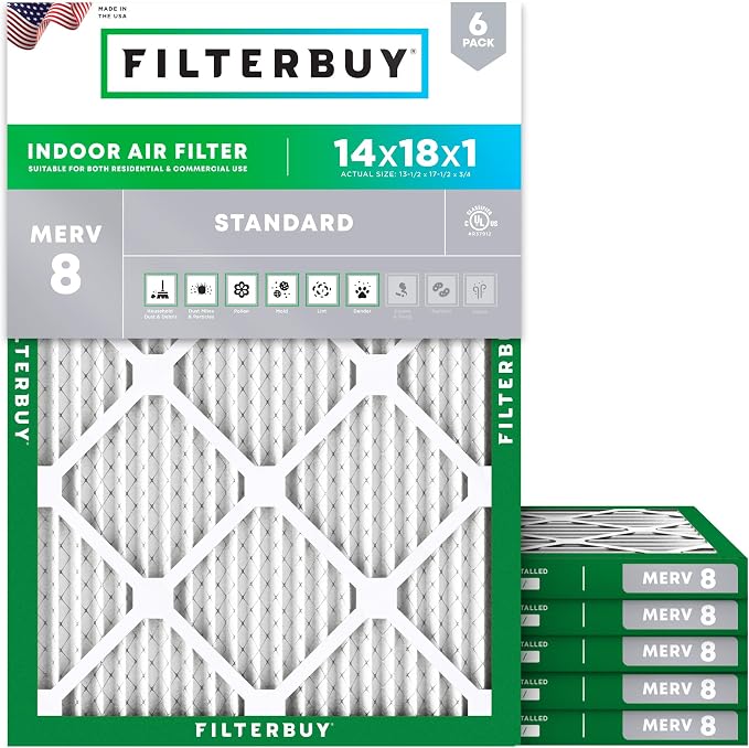 Filterbuy 14x18x1 Air Filter MERV 8 Essential Dust & Allergy Defense, by Filterbuy