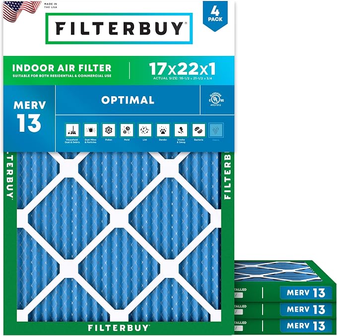 Filterbuy 17x22x1 Air Filter MERV 13 Optimal Smoke & Allergy Defense, by Filterbuy