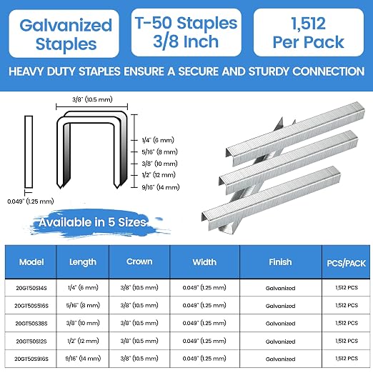 meite Staples for Staple Gun, 3/8 Inch Length Heavy Duty T-50 Staples, - Image 2