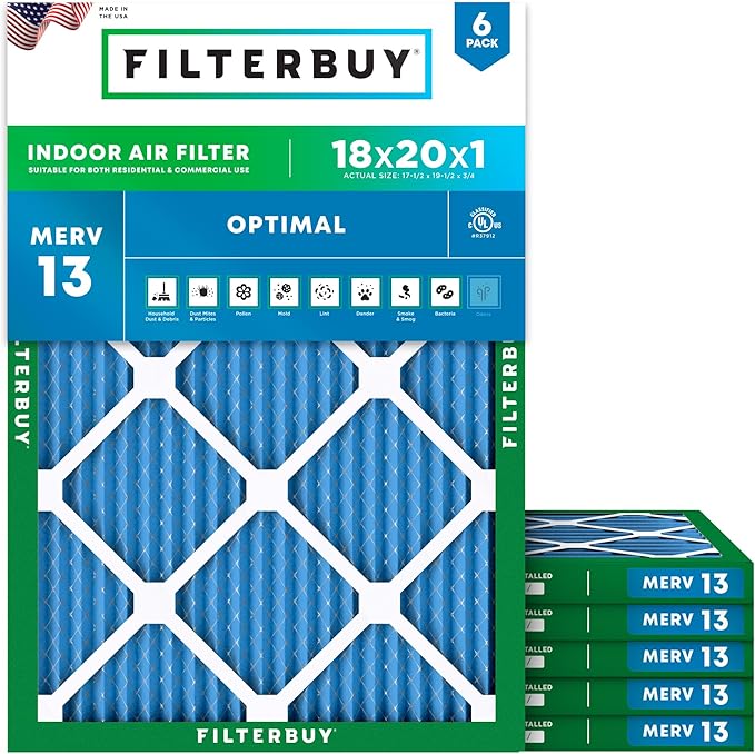 Filterbuy 18x20x1 Air Filter MERV 13 Optimal Smoke & Allergy Defense, by Filterbuy