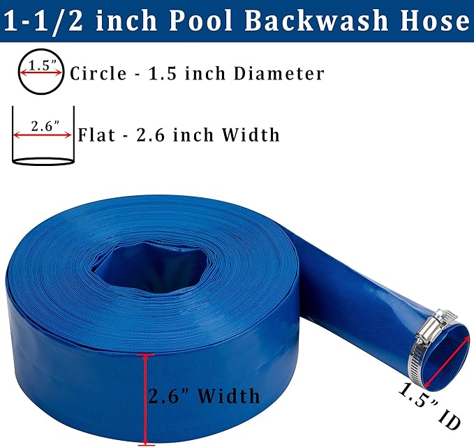1-1/2 in x 50 ft Pool Backwash Hose Heavy Duty Drain Discharge PVC Lay flat - Image 2