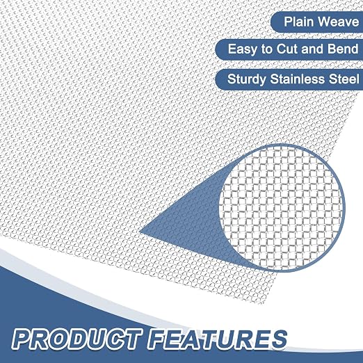 uxcell 20 Mesh 39" x 12" Woven Wire Mesh, 304 Stainless Steel Air Vent Filter - Image 3